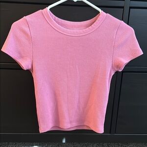 Pink Ribbed Short Sleeve Top